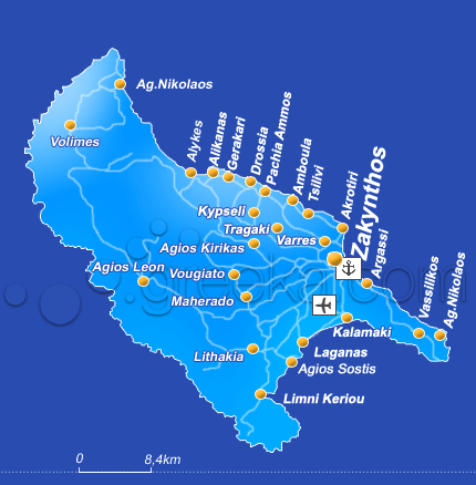 Harta insula Zakynthos Grecia